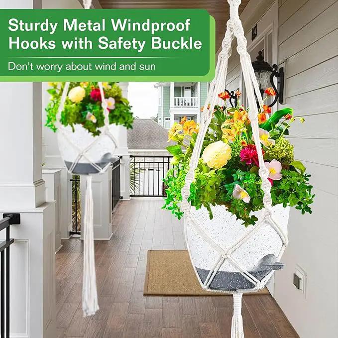 2 Pack Self Watering Hanging Planters Indoor Flower Pots, 6.5 Inch Hanging Pot Macrame Hanging Plant Holders with 2 Hooks Drainage Holes for Garden Home by GreenHaven Gardens