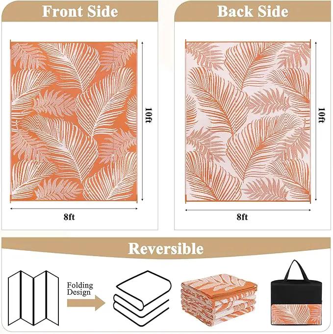 Pauwer Waterproof Outdoor Rug 8x10, Reversible Plastic Straw Patio Camping Rug, Indoor Outdoor RV Mat Carpet for Deck, Camper, Porch, Balcony, Backyard, Picnic, Leaf Orange by GreenHaven Gardens