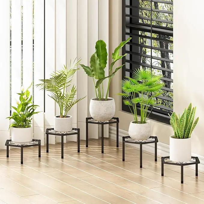 Small Metal Plant Stand indoor - 5 Pack Black Short Flower Pot Stand, Heavy Duty Anti-Rust Iron Shelf for Outdoor Home Patio Garden by GreenHaven Gardens