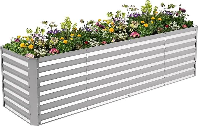 8X2X2ft Galvanized Raised Garden Bed for Gardening,Metal Planter Boxes Outdoor Patio Kit Planting Bed for Vegetables Flowers Herb,Silver by GreenHaven Gardens