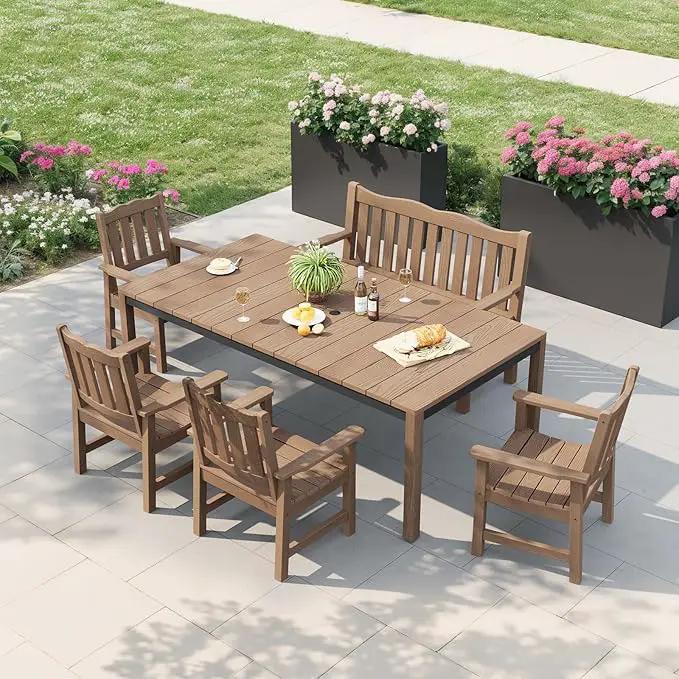 Outdoor Bench, 2-Person Poly Lumber Garden Bench, All-Weather Outside Bench with 800 lbs Weight Capacity, Never Rot or Fade, Looks Like Real Wood, Teak by GreenHaven Gardens