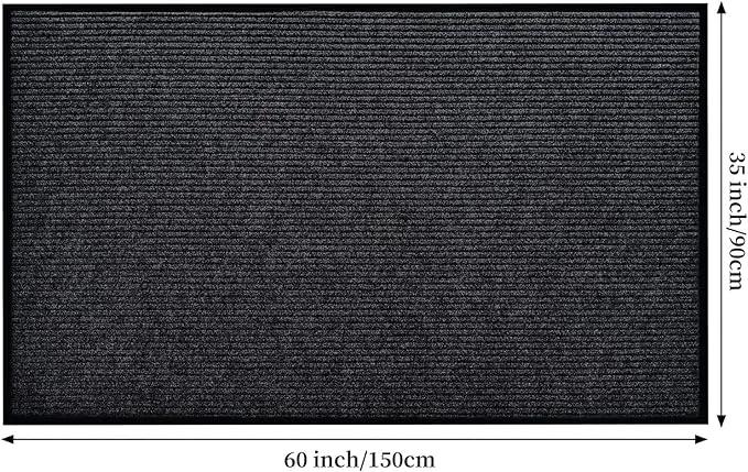 Low Profile Rubber Door Mat, 60x35inch, Heavy Duty, Durable Doormat, Indoor and Outdoor, Waterproof, Easy Clean Shoe Scraper, Home Rug Welcome Mats for Entryway, Patio, Porch, Grey by GreenHaven Gardens
