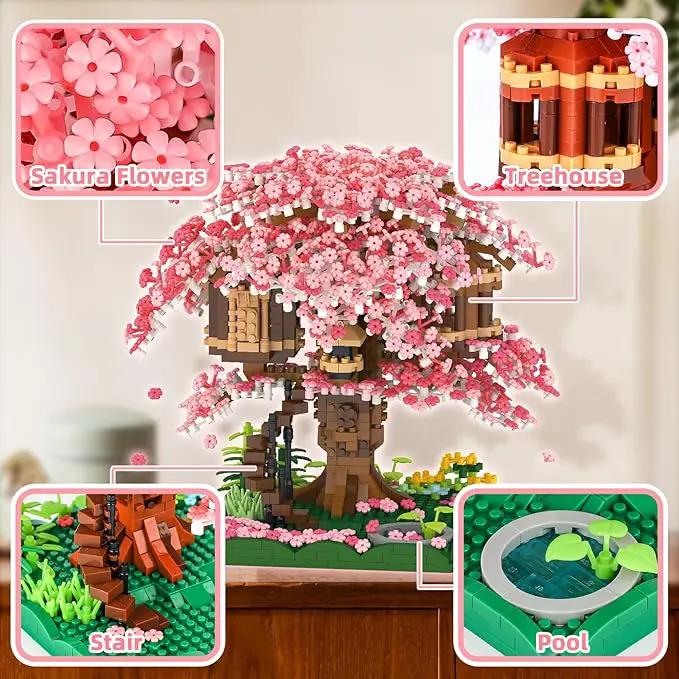 Cherry Blossom Bonsai Tree Mini Micro Building Set, Japanese Sakura Tree House Model Sets for Adults, Flowers House Mini Bricks Building Kit, Creative Gift Toys for Kids 12-14 (2028PCS) by GreenHaven Gardens