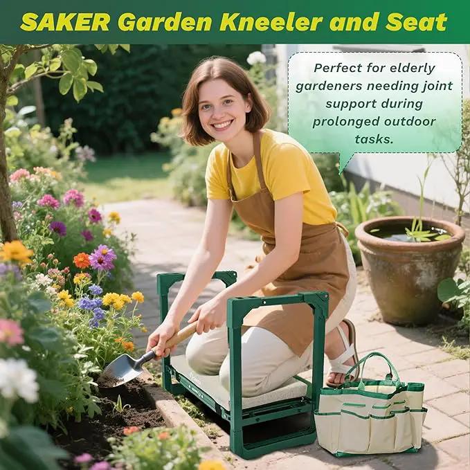 Saker Garden Kneeler and Seat Foldable Gardening Stool with Extendable Legs & Thickened Pad, Tool/Storage Bag, Heavy Duty Support for Elderly, Gardening, Outdoor Use by GreenHaven Gardens