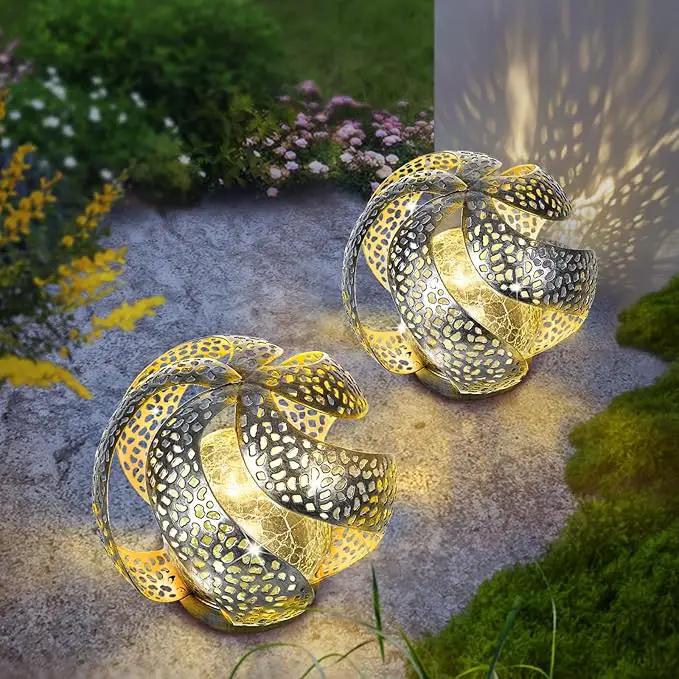Huaxu Solar Lights Outdoor Garden Decor Waterproof Cracked Glass Globe LED Light Silver Retro Art Metal Retro Design Decorative Yard Patio Lawn Pathway Gift for Mom Women Anniversary Birthday by GreenHaven Gardens