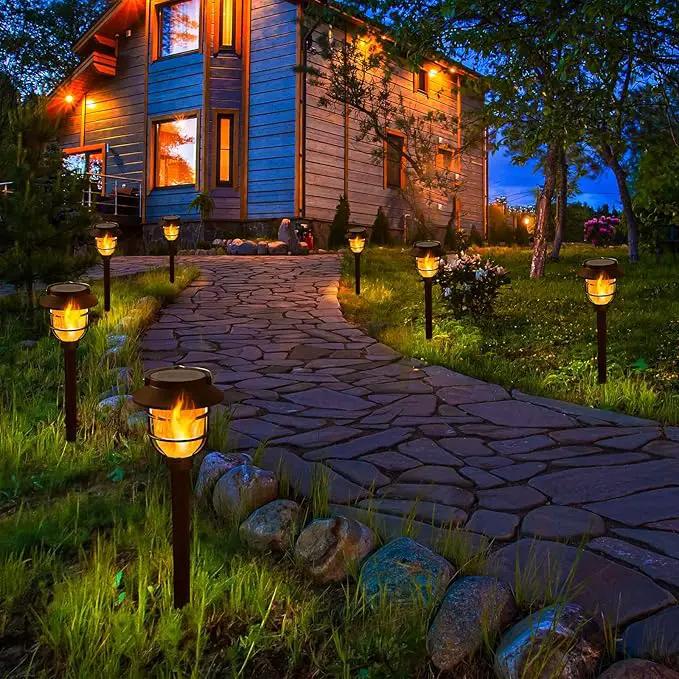10 Pack Solar Pathway Lights Outdoor - Bright Solar Powered Garden Lights with Flickering Flame, Auto On/Off Waterproof Path Lights Decorative, Landscape Lighting for Yard Patio Walkway Driveway by GreenHaven Gardens