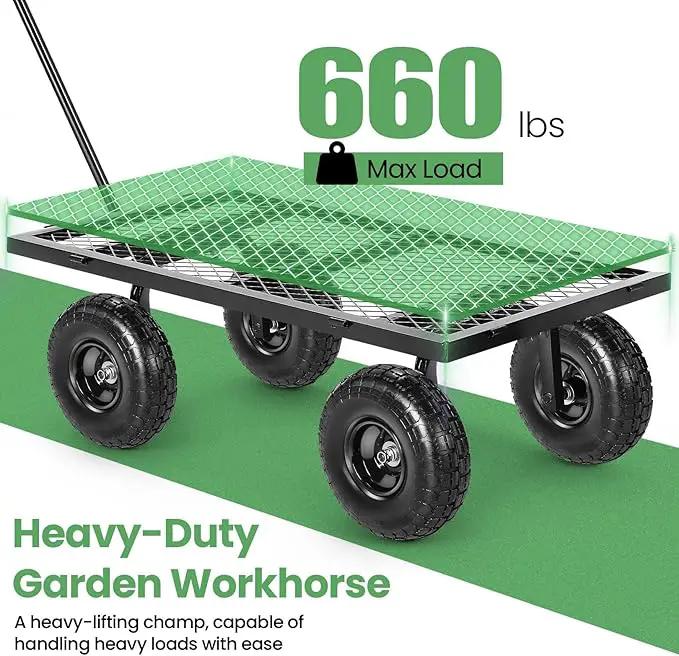 Homdox 660LB Garden Cart on Wheels, Heavy Duty Yard Wagon with 180° Rotating Handle, Mesh Foldable Garden Wagon Outdoor Utility Carts for Camping, Sports, Garden, Beach, Farm, Fishing, Black by GreenHaven Gardens