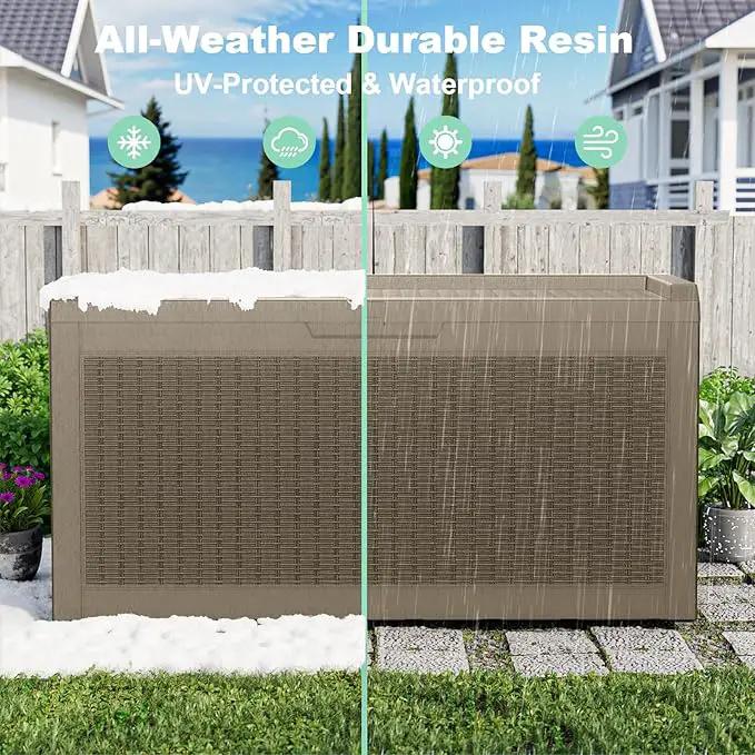 60 Gallon Resin Deck Box, Lockable Outdoor Storage Box for Patio Cushions Storage Furniture,Garden Tools, Pool Supplies, Weatherproof and UV Resistant (Grey Rattan) by GreenHaven Gardens