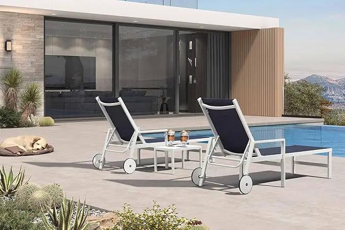 PURPLE LEAF Outdoor Chaise Lounge Set Adjustable Sunbathing Recliner with Armrest and Side Table for Poolside Beach Outside Patio Aluminum Chaise Lounger Navy Blue by GreenHaven Gardens