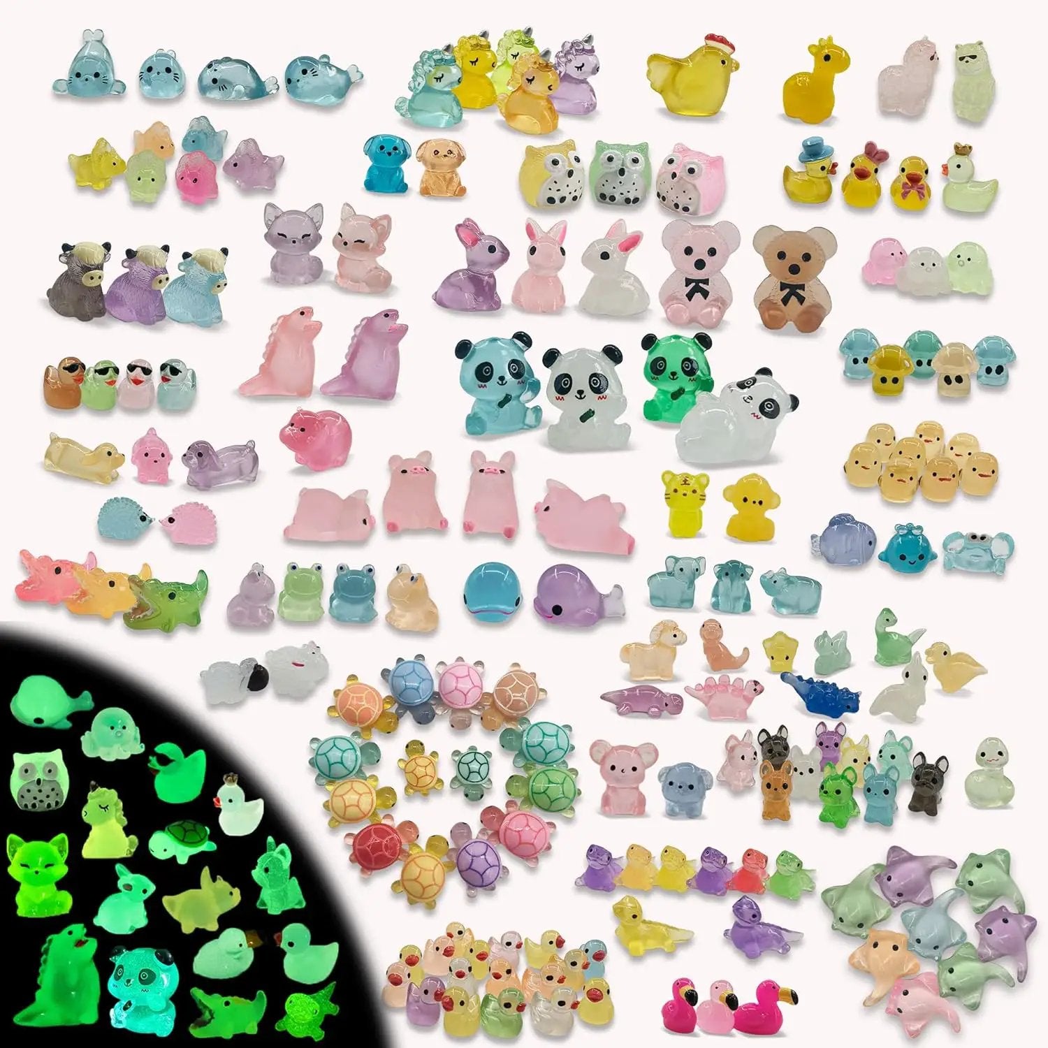 160 Pcs Luminous Mini Resin Animals Tiny Figurines Glow in The Dark Tiny Resin Ducks for Fairy Garden, Miniature Accessories, Crafts, and Decor by GreenHaven Gardens
