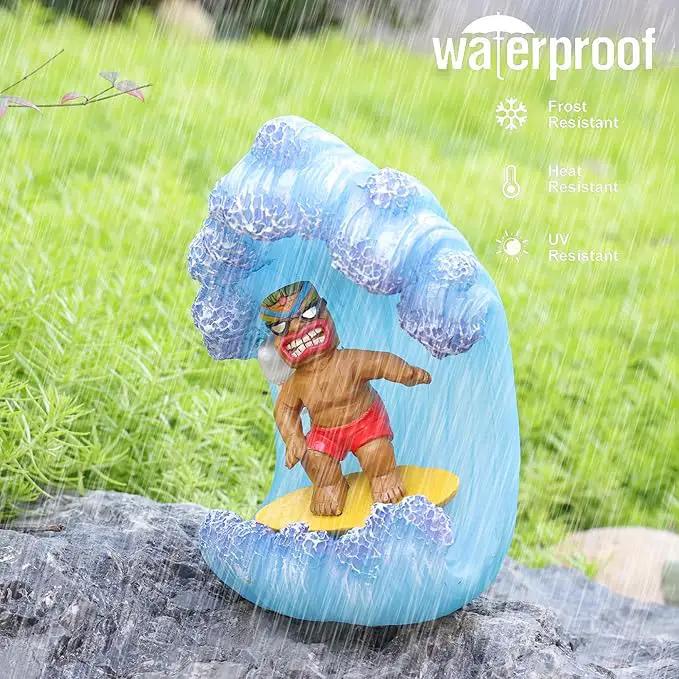 Solar Tiki Statue Decor-Garden Statue Outdoor Ornaments - Tiki Man Surfing Waterproof Decoration Figurine for Tiki Bar,Patio,Balcony,Yard,Lawn,Table by GreenHaven Gardens