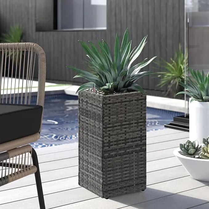 LEWIS&WAYNE Set of 2 Tall Planters for Outdoor Plants Handmade 24'' Wicker Tall Square Planter Box with Removable Liners Modern Planter for Indoor Outdoor Garden Patio Front Porch - Gray by GreenHaven Gardens