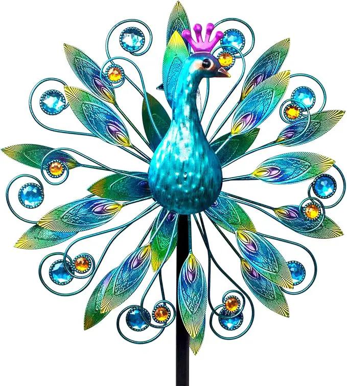 Outdoor Wind Spinner 58" Metal Peacock Wind Spinner Double Peacock Wind Sculpture for Garden Yard Patio Decoration by GreenHaven Gardens