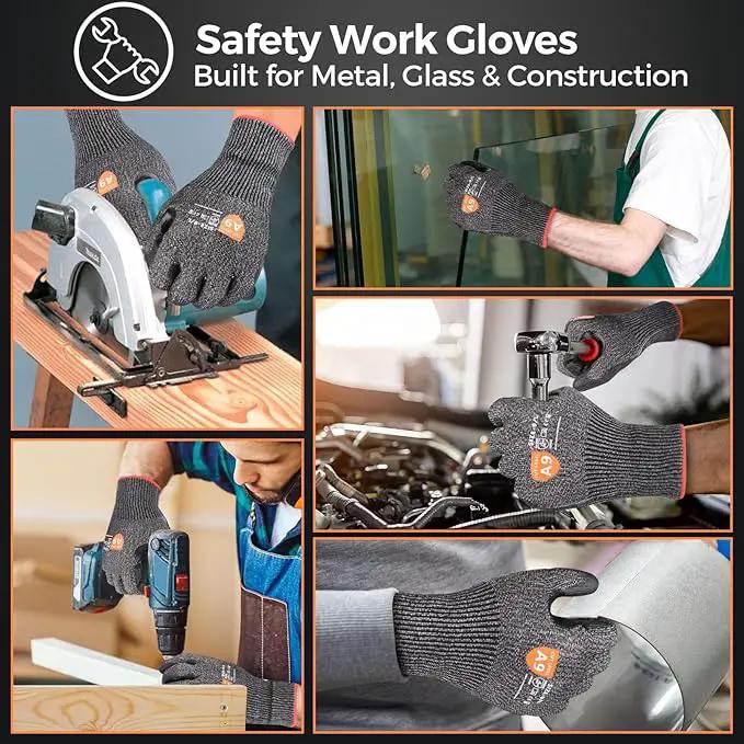 Donfri 3 Pairs A9 Cut Resistant Work Gloves for Men - Steel + HPPE Hybrid Safety Gloves for Men, ANSI Cut Level 9 Protection Flexible for Metal Glass Wood Construction Fishing by GreenHaven Gardens