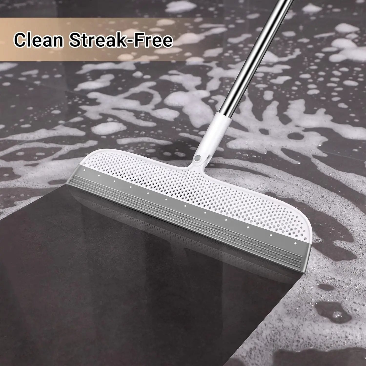 Silicone Floor Squeegee & Broom – Long Handle Hair Remover for Water, Pet Hair – for Bathroom, Tile, Concrete, Garage, Deck, Glass – Indoor Outdoor Cleaning Tool – White (15.7 inch) by GreenHaven Gardens