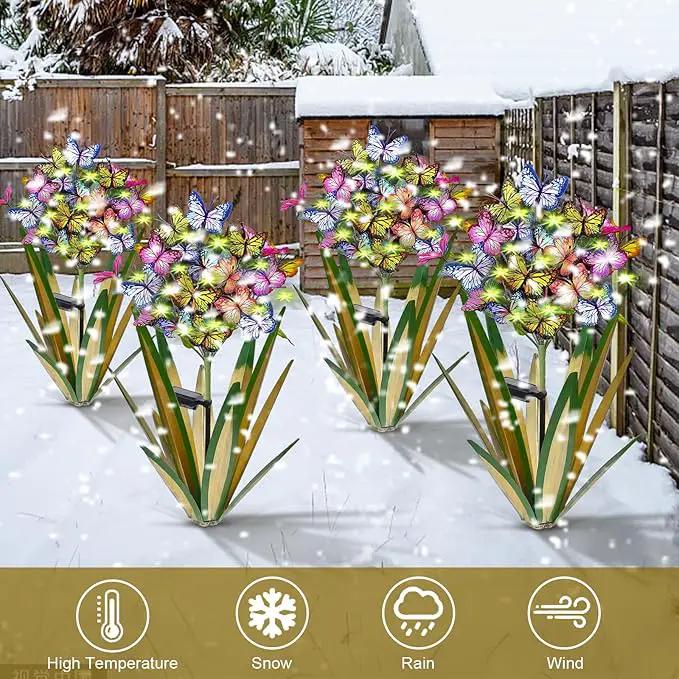 Solar Metal Agave Butterfly Flower Stick Garden Sculpture Outdoor Gift Solar Garden Christmas Lights Swaying Butterfly Garden Lights Solar Outdoor (2 PCS Light Green) by GreenHaven Gardens