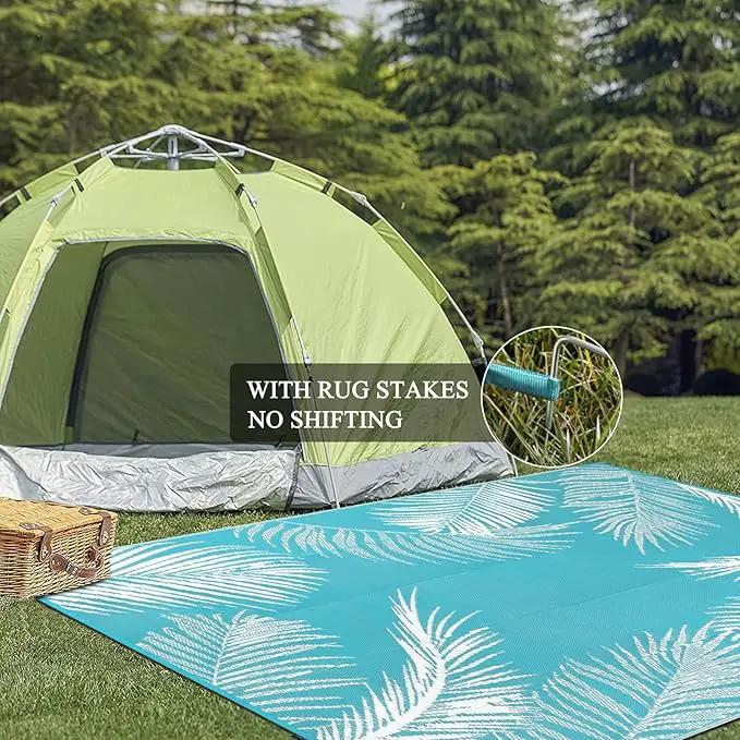 Pauwer Waterproof Outdoor Rug 6x9, Reversible Plastic Straw Patio Camping Rug, Indoor Outdoor RV Mat Carpet for Deck, Camper, Porch, Balcony, Backyard, Picnic, Leaf Teal by GreenHaven Gardens