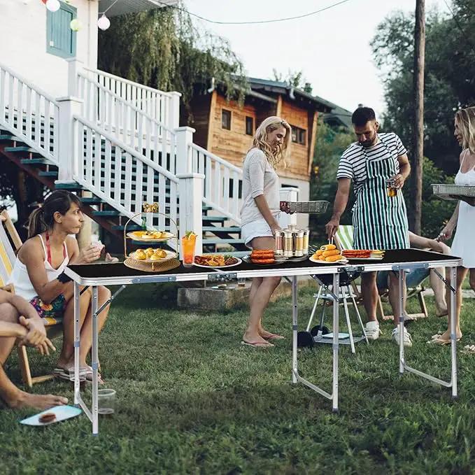 Outvita 6ft Portable Folding Camping Table, Outdoor Waterproof Adjustable Height Table, Aluminum Lightweight Suitcase Foldable Table for Picnic BBQ Beach Dining by GreenHaven Gardens