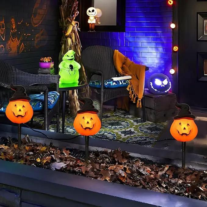 4 Pack Halloween Pumpkin Witch Hat Pathway Lights –7Ft LED Outdoor Halloween Decorations, Waterproof Halloween Garden Stake Lights Perfect for Outdoor Pathway, Yard, Walkway, Lawn and Driveway Decor by GreenHaven Gardens