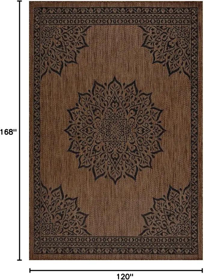CAMILSON Outdoor Rug, 10x14 Medallion Nut Brown Black Modern Area Rugs for Large Indoor and Outdoor Patios, Kitchen and Hallway Mats, Washable Porch Deck Outside Carpet (Nut Brown Black, 10 x 14) by GreenHaven Gardens