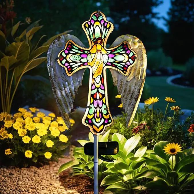 TEDOF Solar Glass Cross Stake Lights Outdoor Garden Lights,Cemetery Decorations for Grave,Jesus Cross Angel Wings Memorial Gifts for Mom,Yard Lawn Garden Patio Christmas Decor by GreenHaven Gardens
