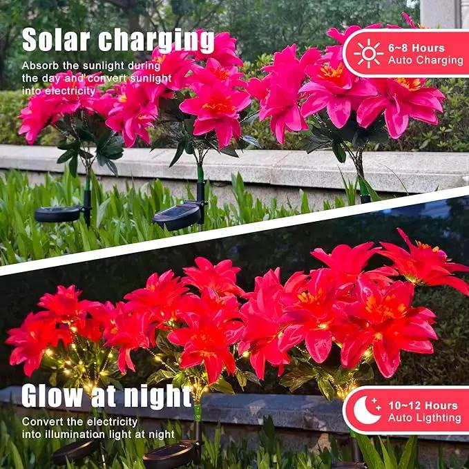 Neporal Solar Flowers Outdoor Waterproof Pink, 4PK 7-Stem Garden Solar Lights Decorative, 2 Lighting Modes, Solar Powered Garden Decor, Solar Yard Decor by GreenHaven Gardens