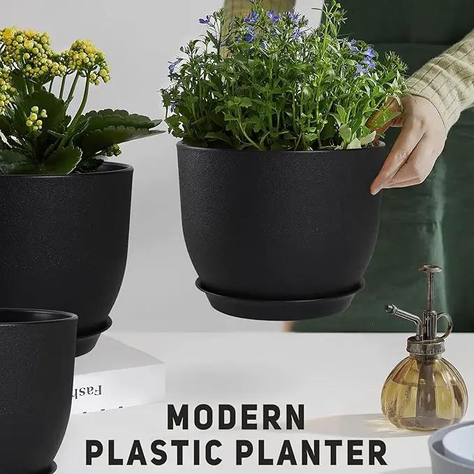 Plant Pots 10/9/8/7.5/7 inch Set of 5,Flower Pots with Multi Mesh Drainage Holes, Large Planters for Indoor Outdoor Garden Plants and Flowers. (Black) by GreenHaven Gardens