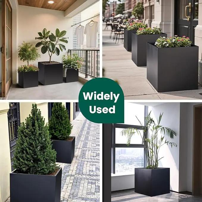Galvanized Steel Planter Box Black Metal Planter Large Square Indoor Outdoor Planters Cube Steel Heavy Duty Flower Pot 24Inch Powder Coating Modern Commercial Residential for Patio, Deck, Yard, Garden by GreenHaven Gardens