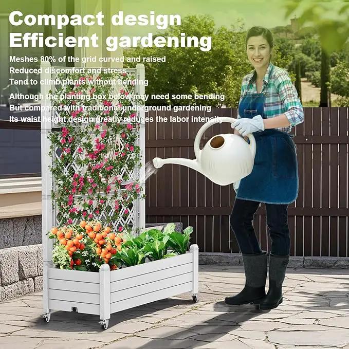 Elevated Raised Garden Bed with Trellis,Outdoor Large Resin Patio Planter Box Stand Divisible with Drain Plug,Water Monitor for Plants Vegetables Flowers Fruits (Ashen, 43.43 * 18.27 * 64.29) by GreenHaven Gardens