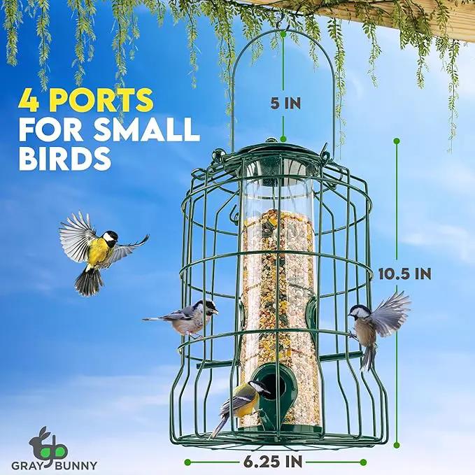 Squirrel Proof Bird Feeders for Outdoors Hanging (Premium Metal) 1.25 lb Capacity, Chew & Rust Proof, 4-Port Bird Feeder by GreenHaven Gardens