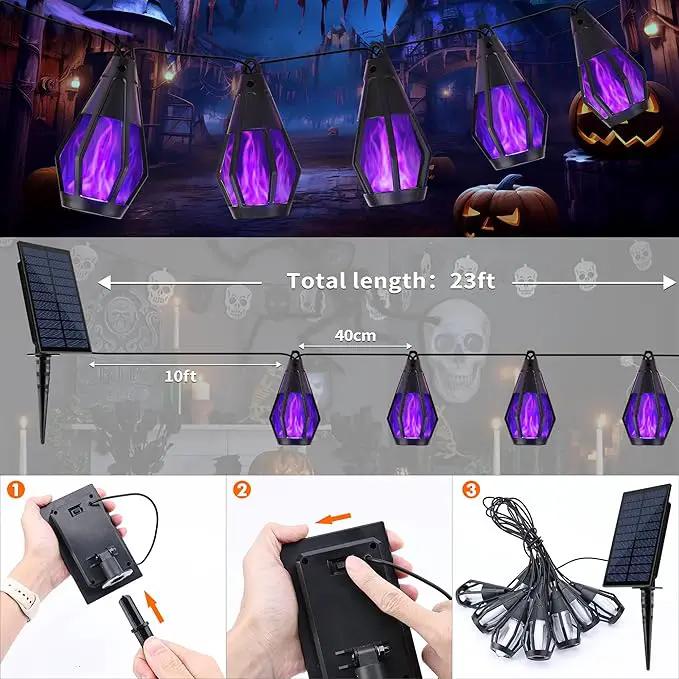 Solar Halloween Lights Outdoor, 13Ft Outdoor String Lights with 10 Flickering Flame Bulb, Waterproof Solar Powered Purple Halloween Lights LED Flame Lights for Halloween Decorations Yard Patio Garden by GreenHaven Gardens