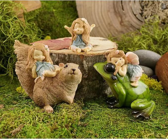 Top Collection Miniature Fairy Garden and Terrarium Statue, Little Fairy Riding Frog by GreenHaven Gardens