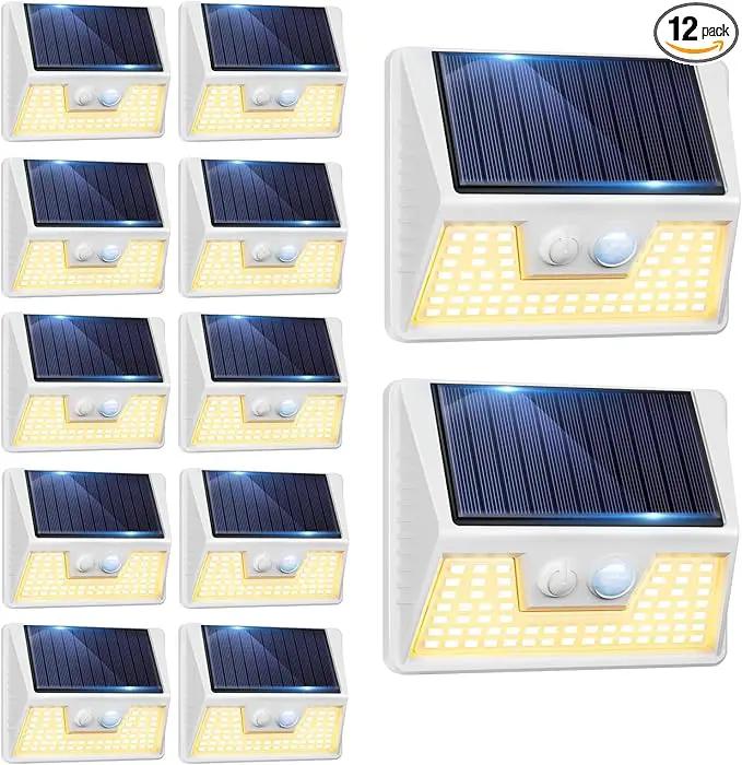 12 Pack Solar Lights Outdoor Motion Sensor, Waterproof Fence Lights with 3 Lighting Mode, Warm White LED Deck Lights for Outside Wall Yard Steps Stairs Garden - White by GreenHaven Gardens