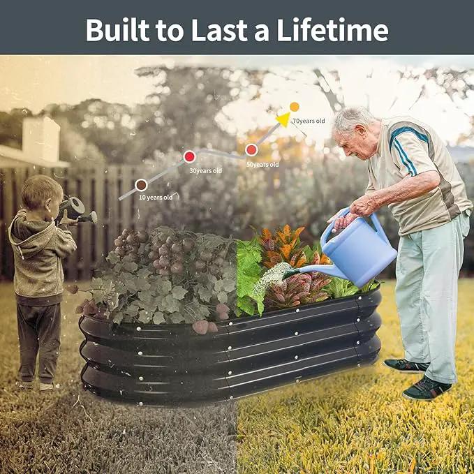 Kesfitt Raised Garden Bed Kit,Outdoor Galvanized Planter Raised Boxes with Safety Edging and Gloves,Large Metal Raised Garden Beds for Gardening Vegetables,Fruits,Flower(4x2x1FT) by GreenHaven Gardens