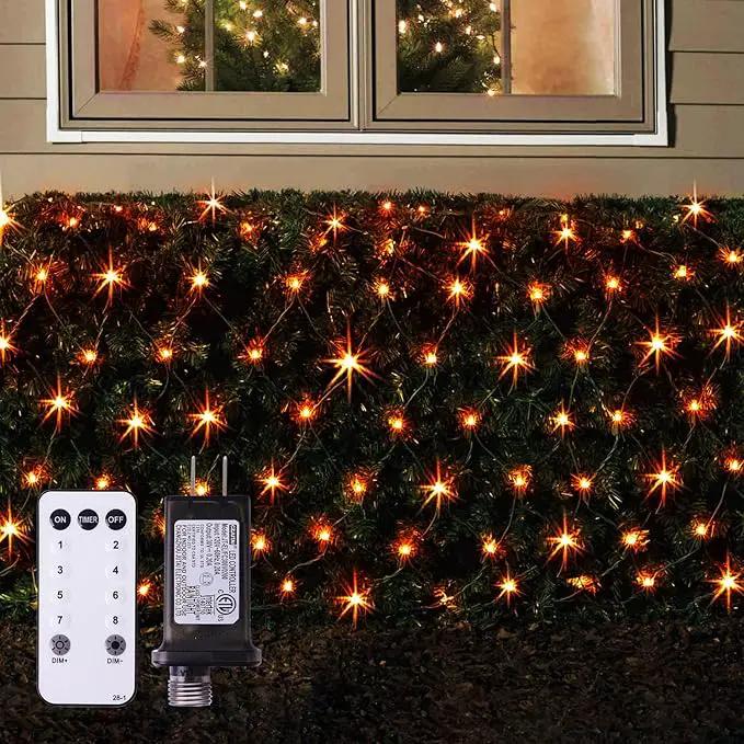 Orange Net Lights Outdoor Waterproof - 360 LED With Remote, 12x5 ft Extendable 8 Modes Christmas Lights for Thanksgiving Bushes Gazebo Lawn Garden Shrubs Tree Backyard by GreenHaven Gardens