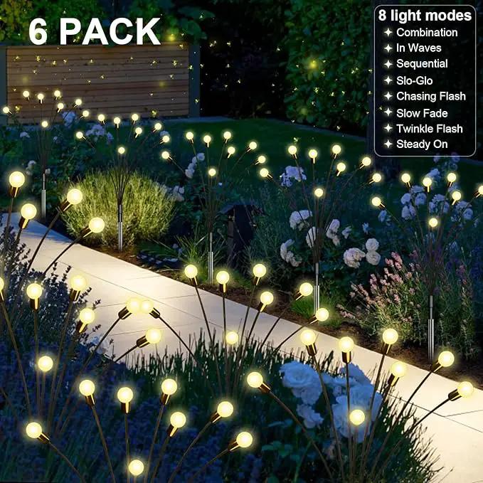 New Upgraded Solar Garden Lights, 6 Pack 48 LED Solar Firefly Lights Outdoor Waterproof, Solar & USB Charging, 8 Modes Swaying Light for Yard Pathway Patio Landscape Outdoor Decoration Lights by GreenHaven Gardens