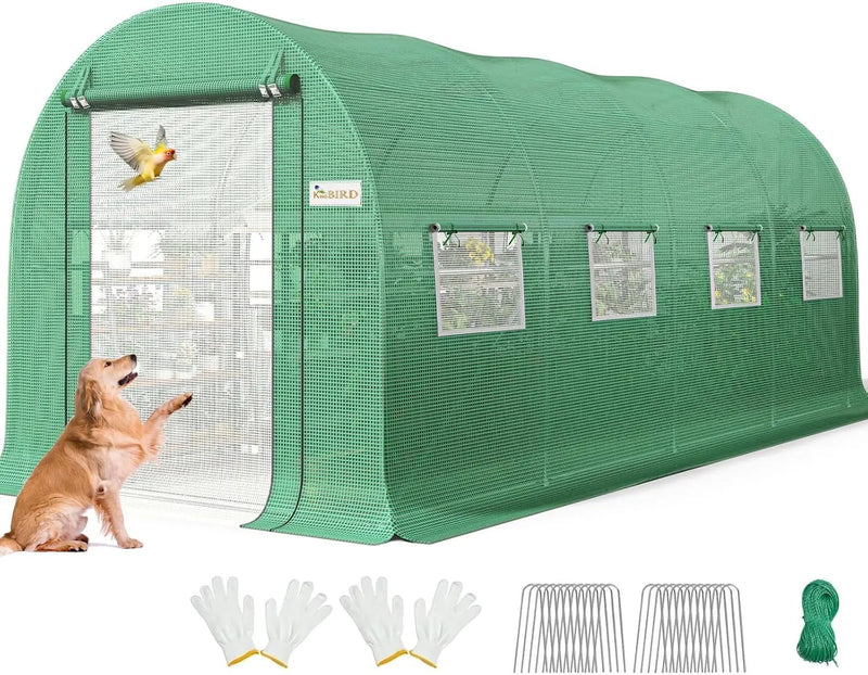 KING BIRD Premium 15x6.6x6.6FT Greenhouse for Outdoors, Large Walk-in Heavy Duty Galvanized Steel Frame, Mesh Door Screen Window Upgraded Zipper Tunnel Hoop for Garden Plant Winter, Green by GreenHaven Gardens