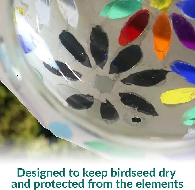 Sunnydaze 6-Inch Glass Mosaic Hanging Bird Feeder for Outdoors - Fly-Through Wild Bird Feeder - Rainbow Daisies by GreenHaven Gardens