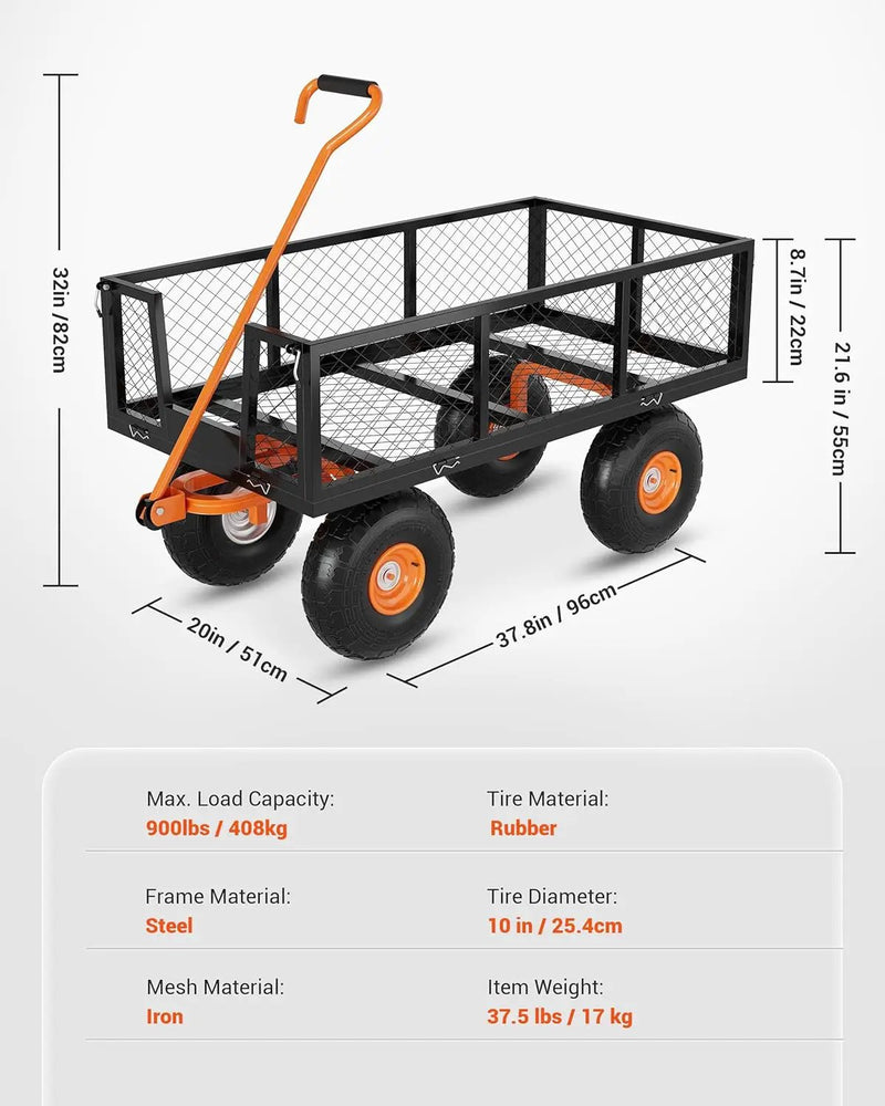 Heavy Duty Steel Garden Cart, 900 LBS Capacity 3 in 1 Pullable Garden Wagon with 10" Wheels, for Gardening Soil, Tools, and Plant Transport by GreenHaven Gardens