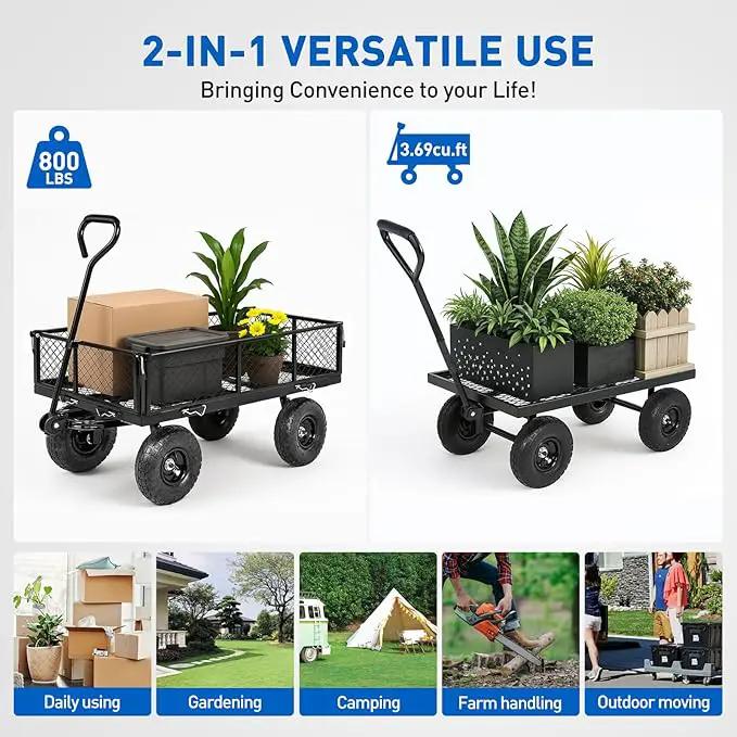 Yesker Steel Garden Carts - 800lbs Dump Wagon with All Terrain Inflatable Wheels for Yard Lawn Farms Gardening - Heavy Duty Utility Outdoor Hauling Wheelbarrow by GreenHaven Gardens