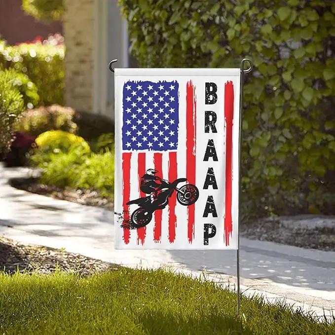 Braaap Motocross Dirt Bike American Flag Garden Flag 28x40 Inch Outdoor Decoration Banner House Flags Yard Farmhouse Garden Deco Indoor Sign, Colour6 by GreenHaven Gardens