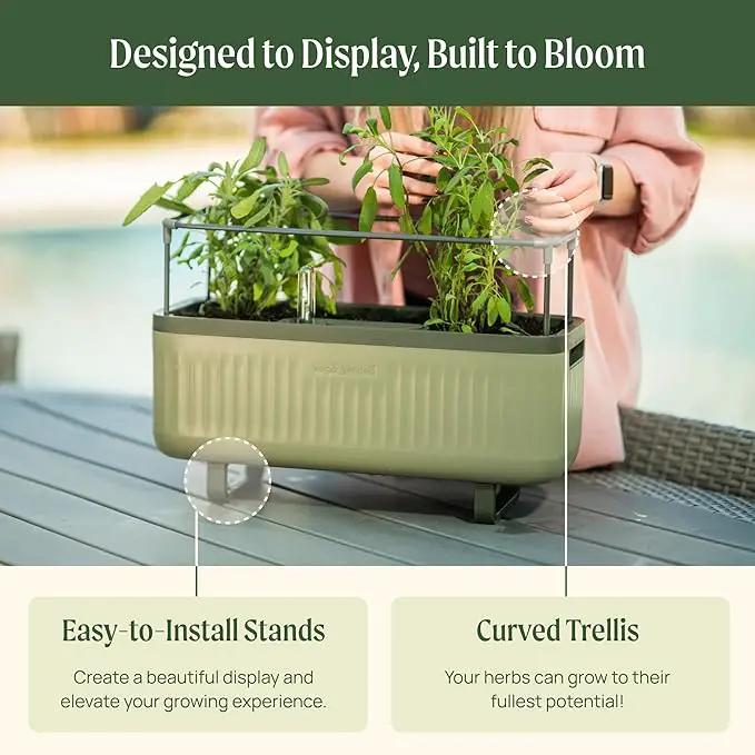 Vego garden Herb Indoor Plant Box, Self Watering Planters Pots for Indoor Plants with Trellis for Kitchen Window Sill or Countertop Plants Cage - Sage Green
