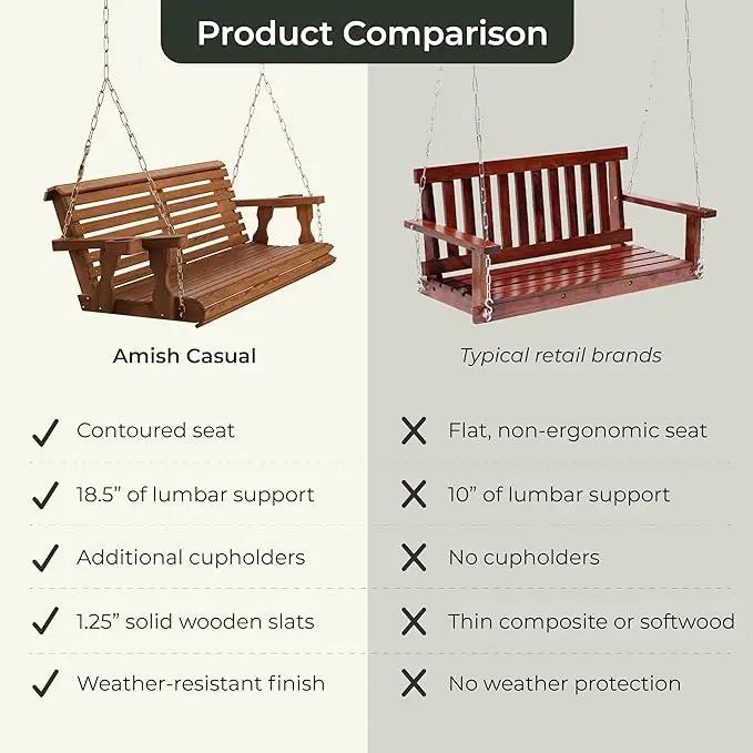Amish Casual 5 Foot Roll Back Heavy Duty Wooden Porch Swing with Cup Holders in Cedar Stain - Amish Made in The USA from Treated Pine, Outdoor Hanging Bench Swing with 700 Lb. Weight Capacity by GreenHaven Gardens