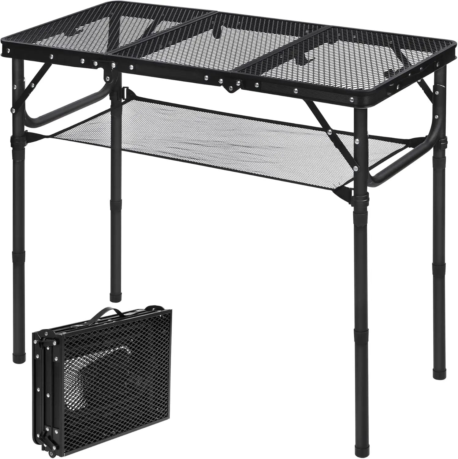 REDCAMP Small Triple fold Folding Grill Table for Outside, 3 Heights Adjustable Lightweight Portable Metal Aluminum Frame Outdoor Table for Camping Picnic Cooking BBQ, Black, 34x16 inches by GreenHaven Gardens