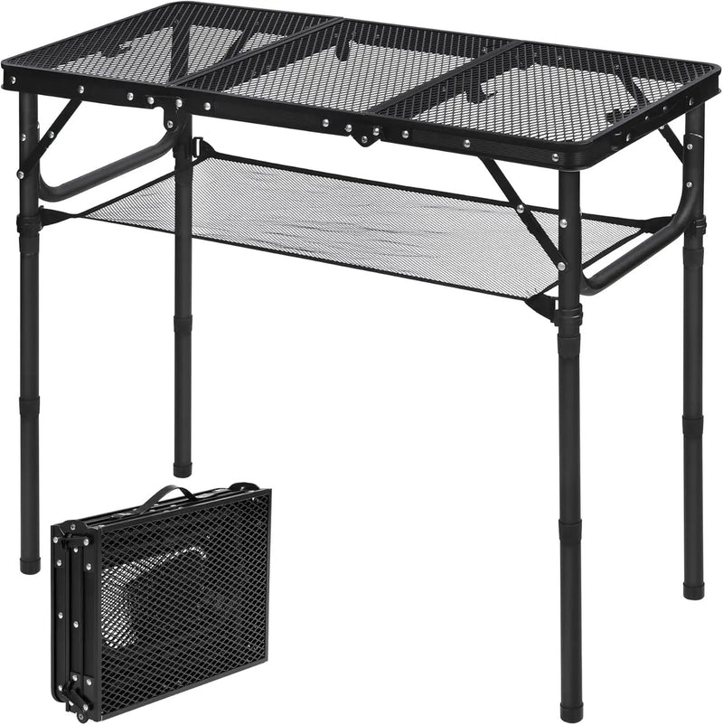 REDCAMP Small Triple fold Folding Grill Table for Outside, 3 Heights Adjustable Lightweight Portable Metal Aluminum Frame Outdoor Table for Camping Picnic Cooking BBQ, Black, 34x16 inches by GreenHaven Gardens