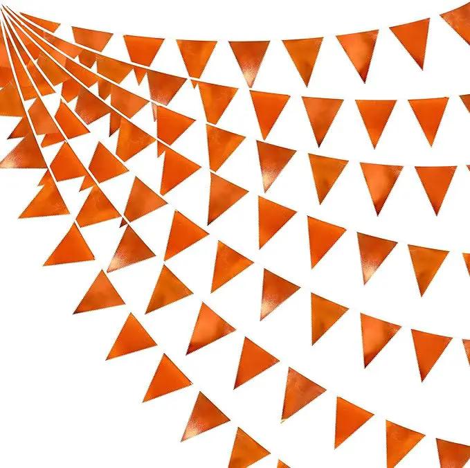 Orange Party Decorations Metallic Fabric Triangle Pennant Banner Flag Bunting Garland for Fall Autumn Thanksgiving Graduation Birthday Wedding Bridal Shower Baby Shower Anniversary Party Supplies by GreenHaven Gardens
