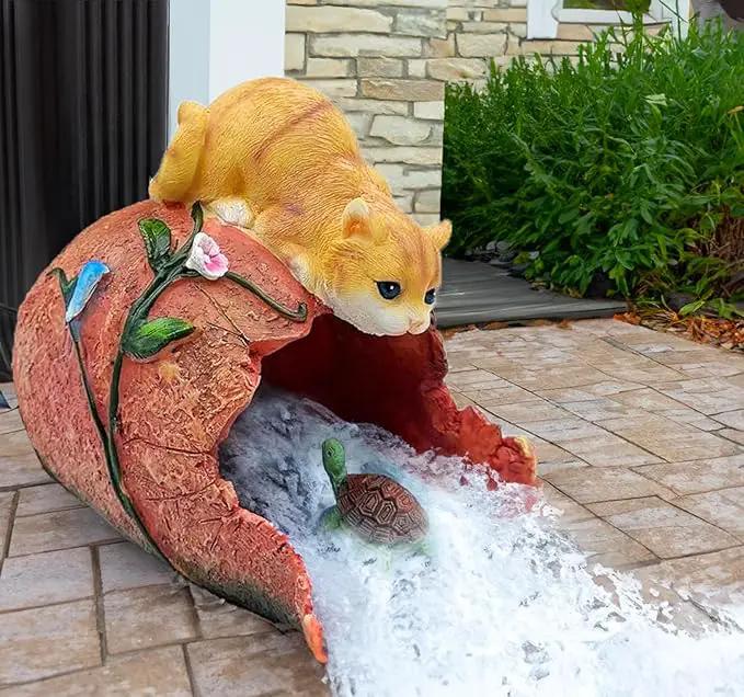 Teaeeno Orange Cat Decor Statue Gutter Downspout Extension Decorative,Animal Statue Outdoor Decor,3"×4" Rain Gutter Downspout Splash Block,Garden Splash Block Outdoor Sculpture,Rain Downspout Diverter by GreenHaven Gardens
