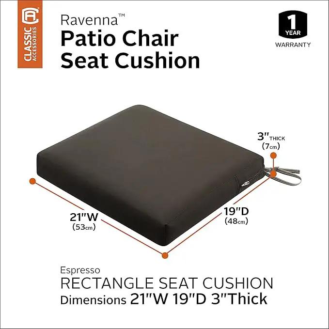 Classic Accessories Ravenna Water-Resistant 21 x 19 x 3 Inch Patio Seat Cushion, Espresso, Chair Seat Cushion by GreenHaven Gardens