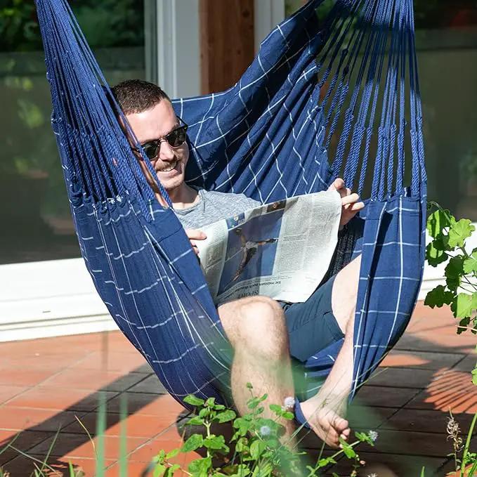 LA SIESTA® - XL King Domingo Hammock Swing Chair & CasaMount - Weather & Tear Resistant Hanging Chair - Outdoor Indoor Hammock Chair w/Suspension Kit for Walls Ceilings Square Beams - Marine by GreenHaven Gardens