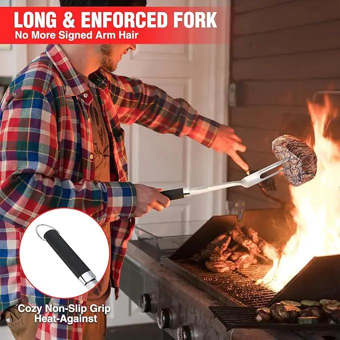 Grill Accessories Heavy Duty BBQ Set Gifts for Men/Women - Premium Stainless Steel Spatula, Fork, Brush & Tongs, Barbecue Utensils Tool Kit Gift for Grilling Lover Outdoor by GreenHaven Gardens